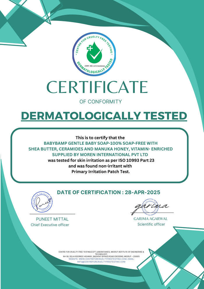 Certificate of Conformity: Dermatologically Tested, BabyBamp Gentle Baby Soap