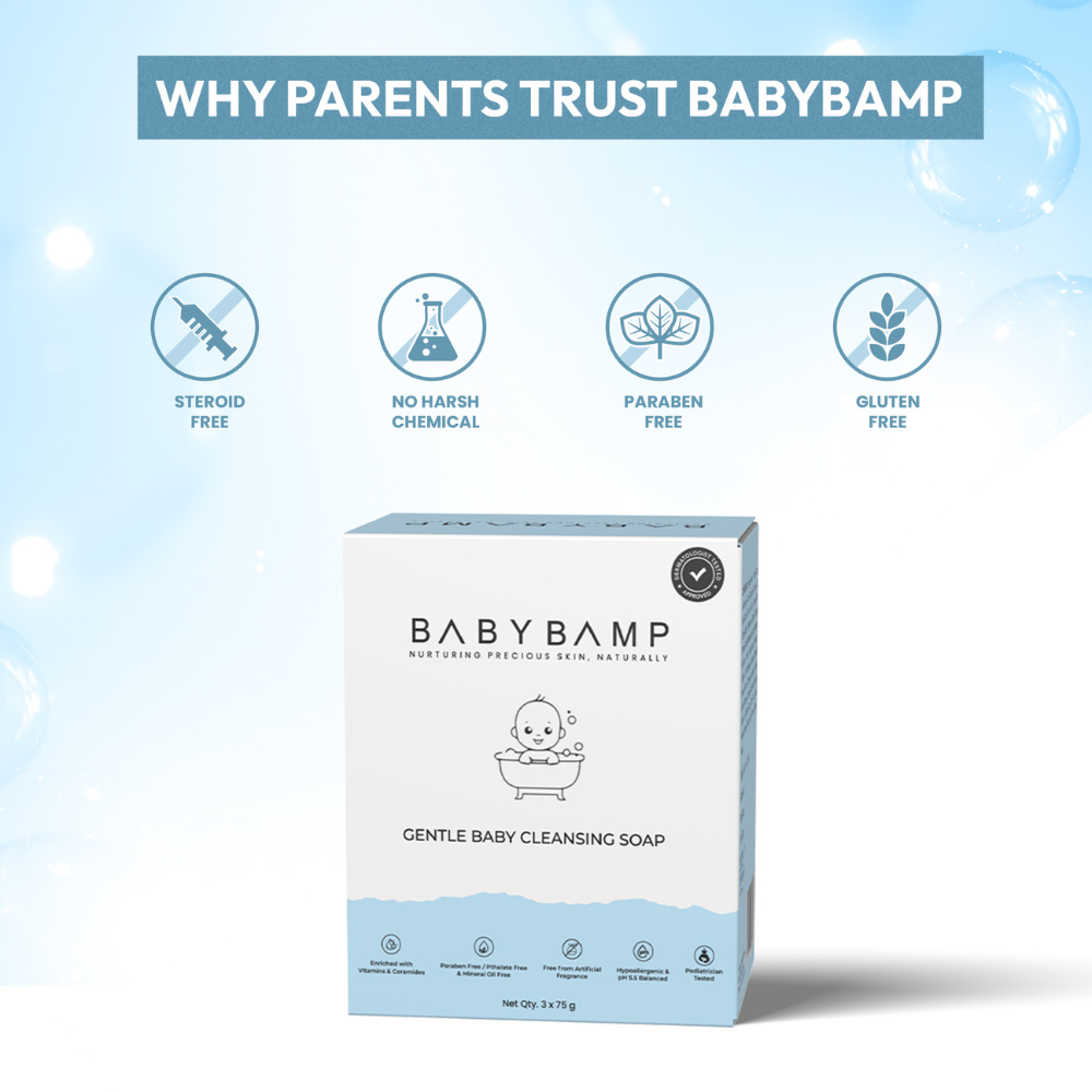 Premium BabyBamp soap enriched with vitamins and ceramides, ideal vs major baby brands